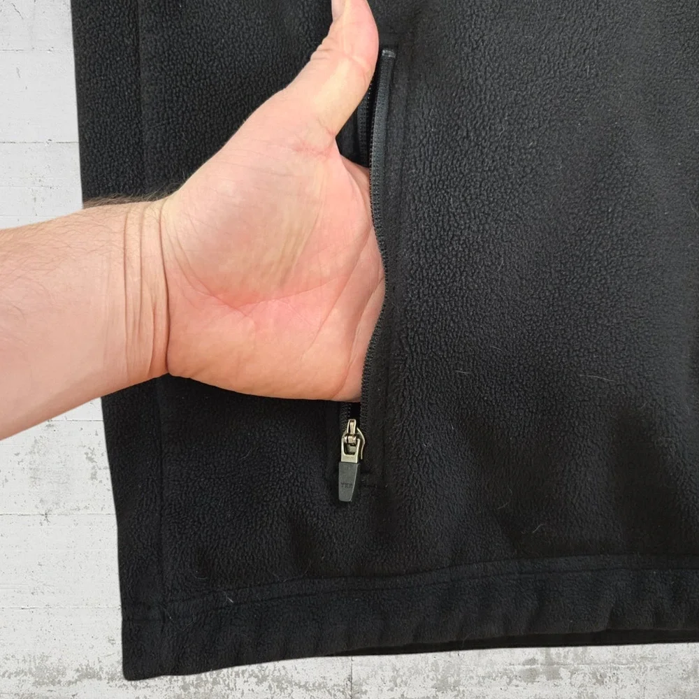 L L Bean Black Fleece Full Zip Gorpcore Mock Neck Sleeveless Vest Size Medium